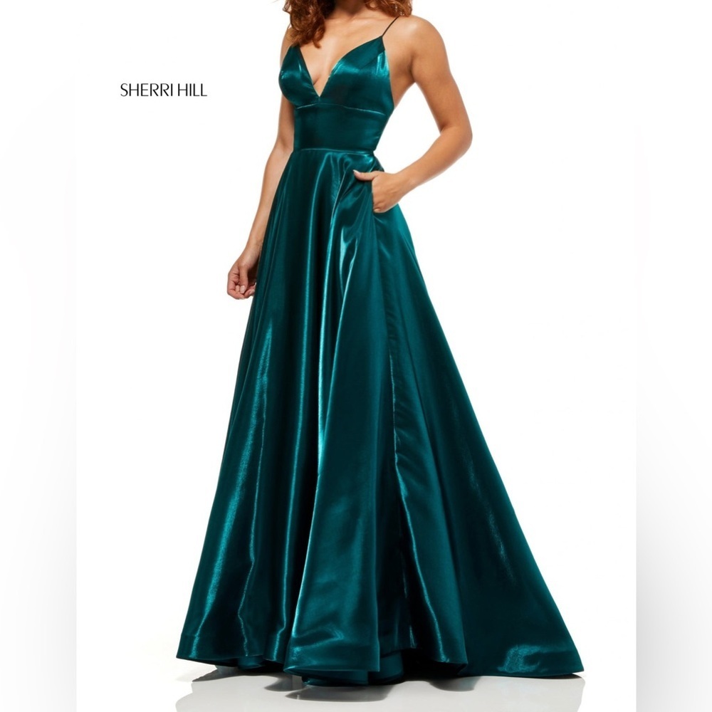 Green Sherri Hill Ballgown with Pockets Size 2